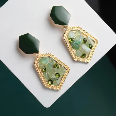 Vintage Geometric Natural Stone Dangle Earrings